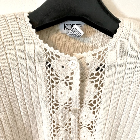 Koret Silk/Angora/Lambswool Cream Button Up Sweater with Crochet Det… - Picture 11 of 16